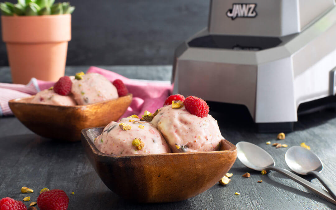 Frozen Raspberry Yogurt with Pistachios